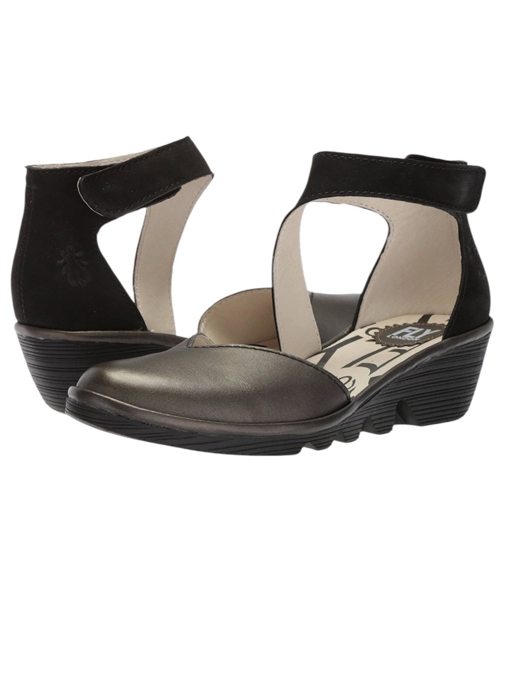 Fly London Piat wedge shoes Bronze and black suede Size 36 = 5.5-6